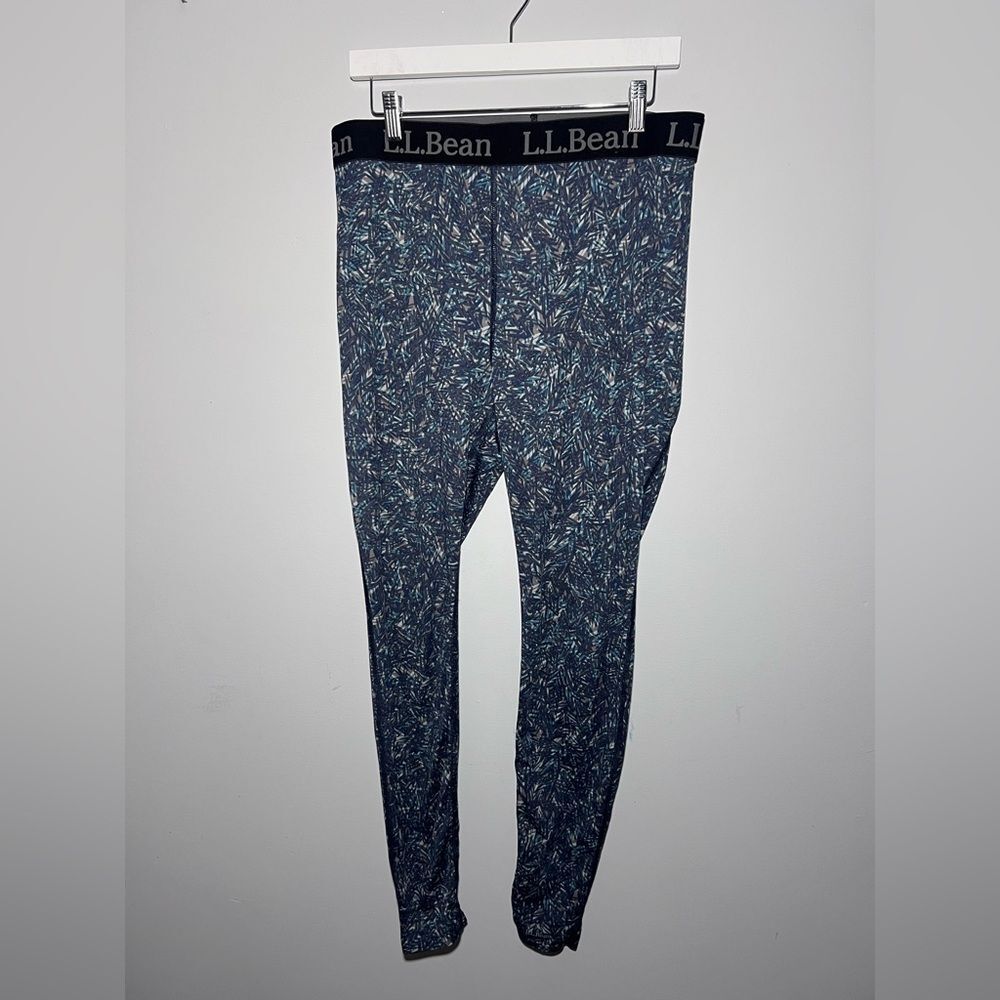 L.L Bean Women’s Base Layer Thin Casual Activewear Leggings Blue Leaf Print L